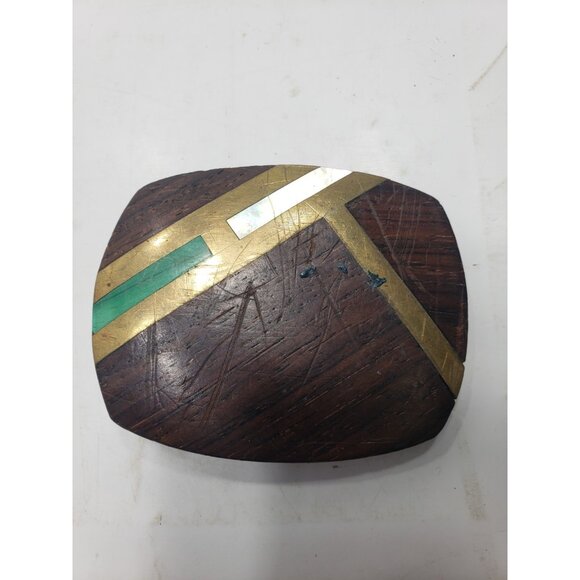 Set Of 3 Vintage Leather Snakeskin Oval Shaped Solid Brass Belt Buckles - Picture 9 of 10